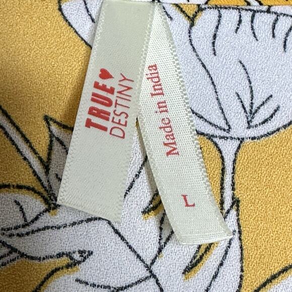 True Destiny Yellow White Floral Ruffle Tie Front Top Blouse Large - Picture 7 of 7